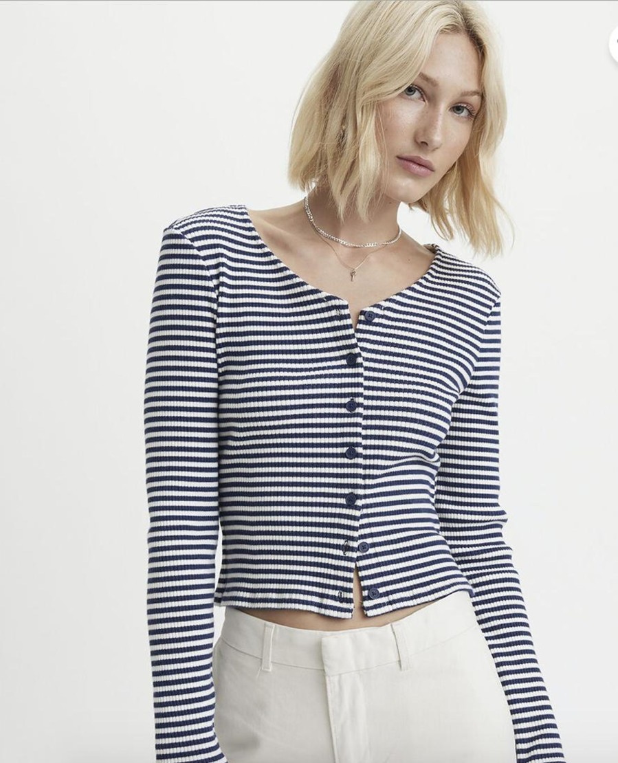 Women Cotton Wool | Levis Monica Long Sleeve T-Shirt Penny Stripe Cloud Dancer