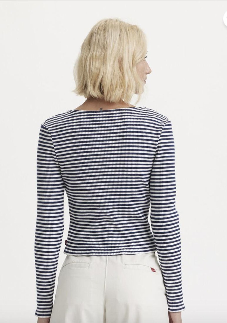 Women Cotton Wool | Levis Monica Long Sleeve T-Shirt Penny Stripe Cloud Dancer