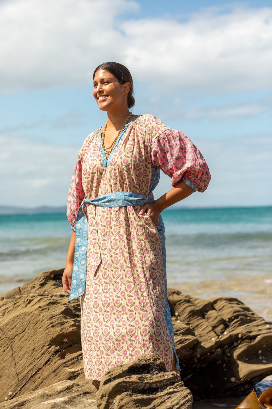 Women Cotton Wool | Mandalay Designs Daisy Chain Maxi Caftan Dress Multi