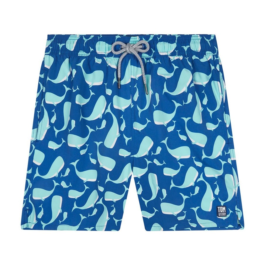 Men Cotton Wool | Tom And Teddy Whales Swim Shorts Blue