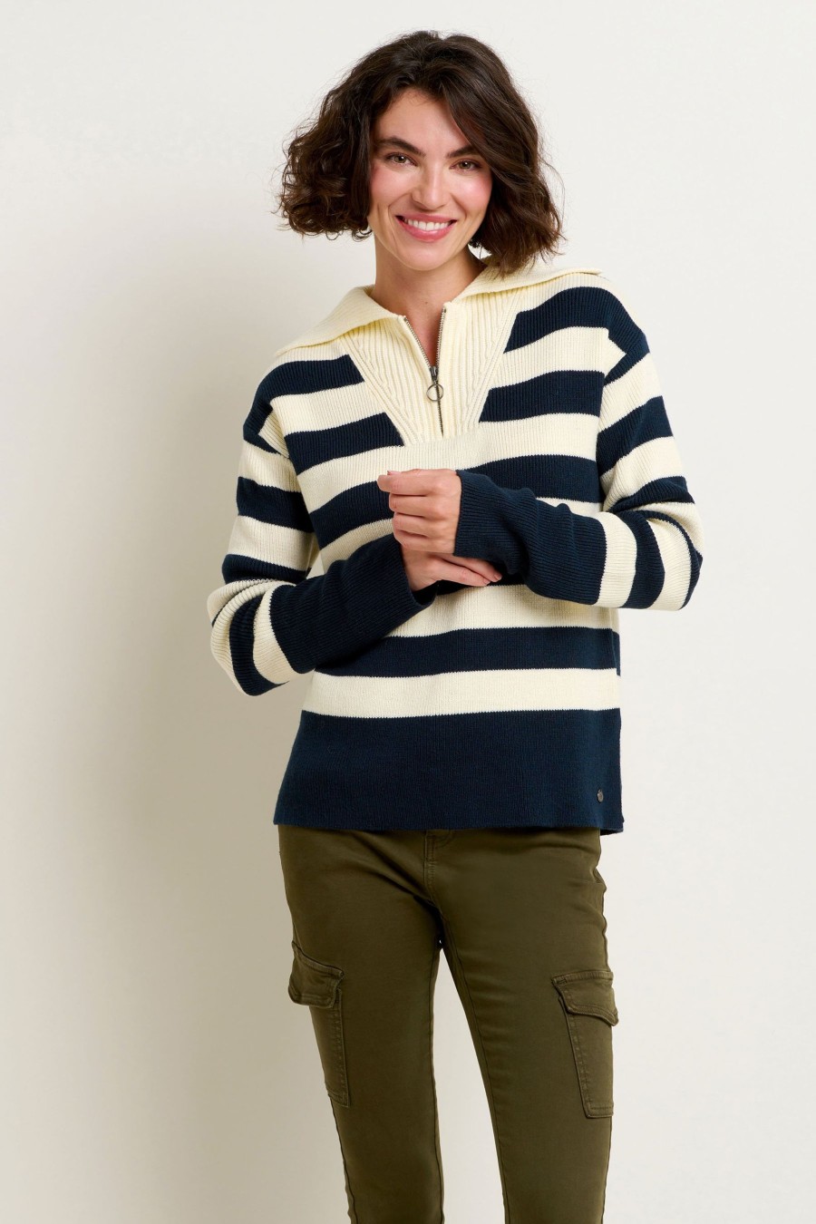 Women Cotton Wool | Brakeburn Stripe Collar Zip Knit