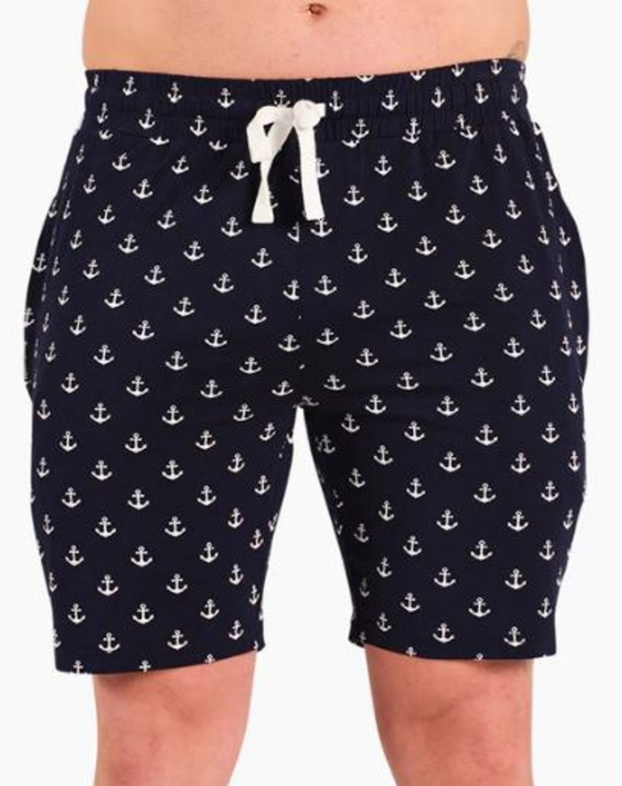 Men Cotton Wool | Bamboozld Anchor Bamboo Jersey Sleep Shorts Navy