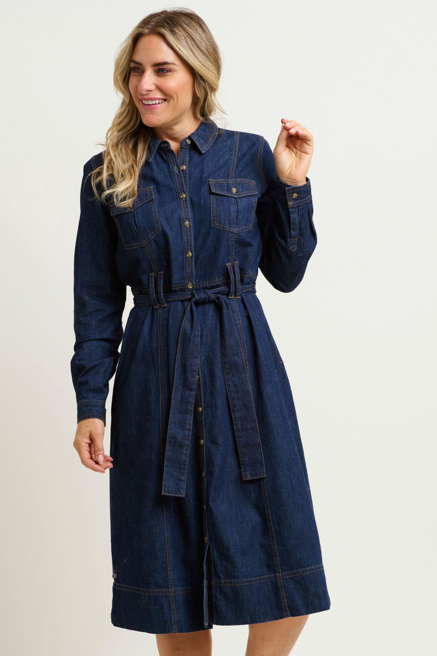 Women Cotton Wool | Brakeburn Frances Denim Midi Dress