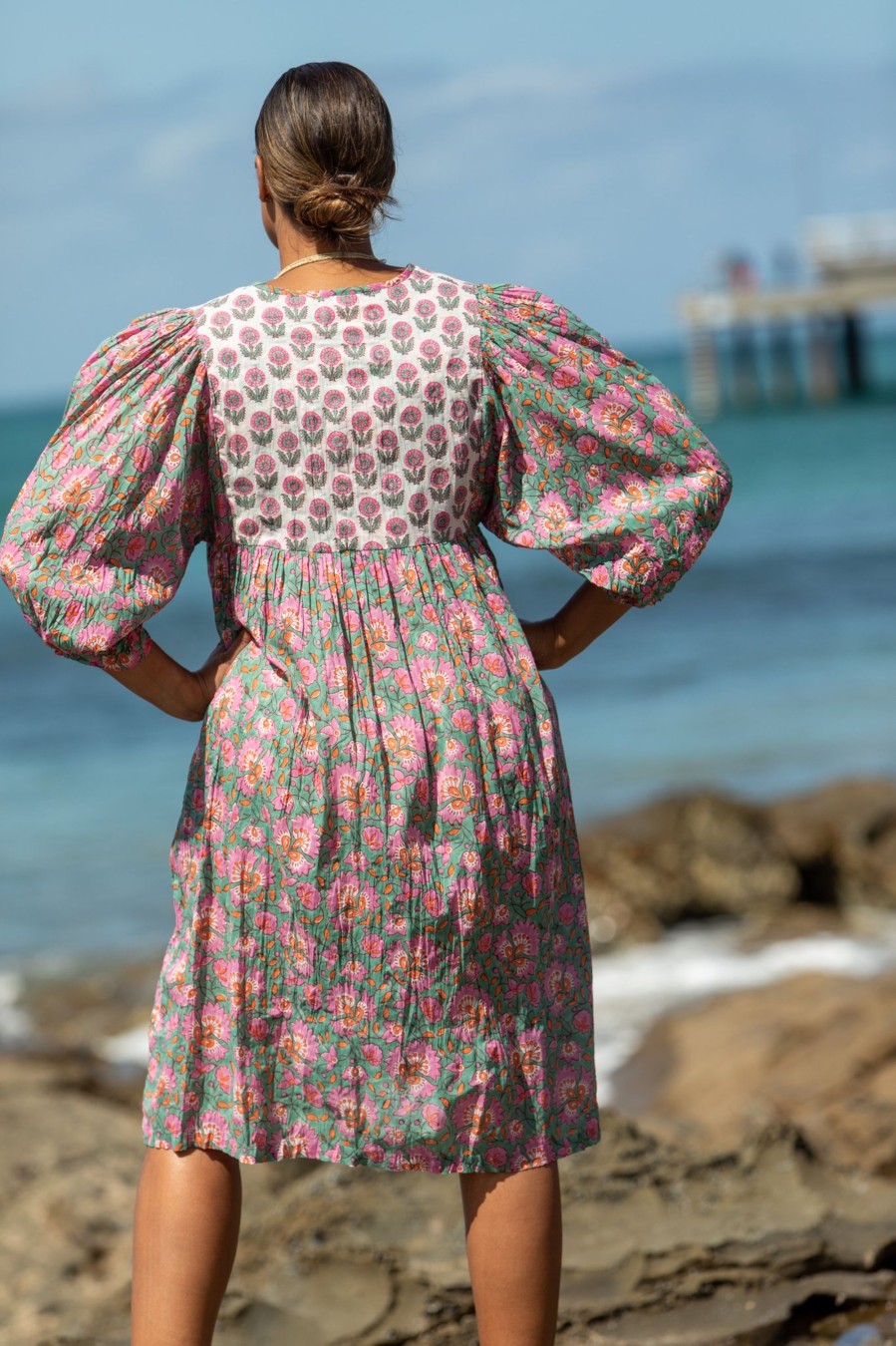 Women Cotton Wool | Mandalay Designs Picnic Cotton Dress Block Print