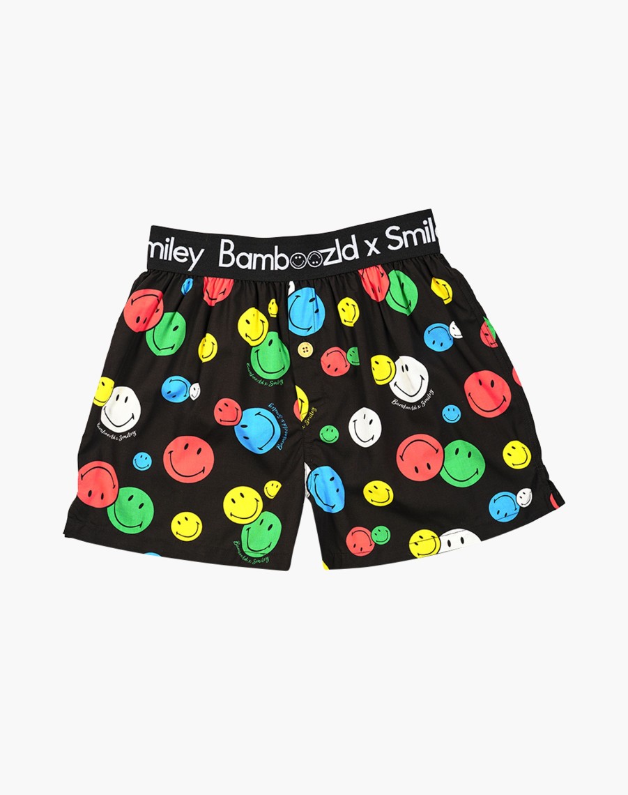 Men Cotton Wool | Bamboozld Smiley Boxer Shorts Smiley Black