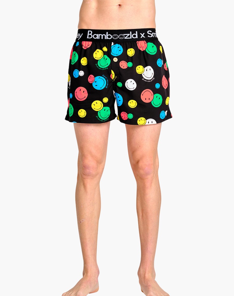 Men Cotton Wool | Bamboozld Smiley Boxer Shorts Smiley Black