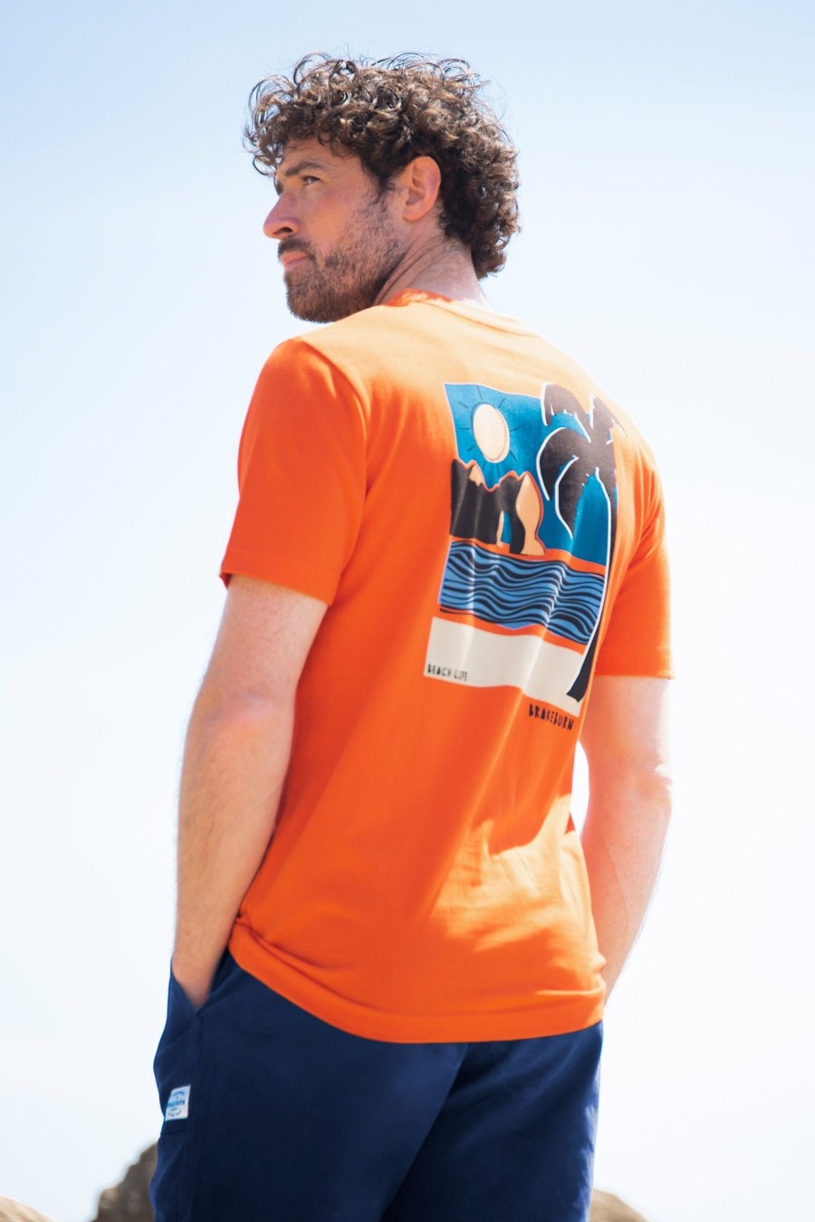 Men Cotton Wool | Brakeburn Landscape Lino Tee Orange