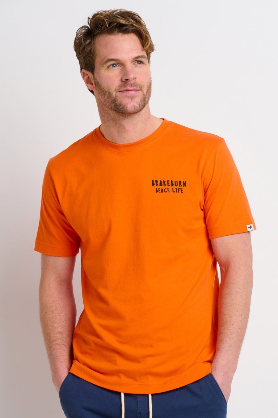 Men Cotton Wool | Brakeburn Landscape Lino Tee Orange