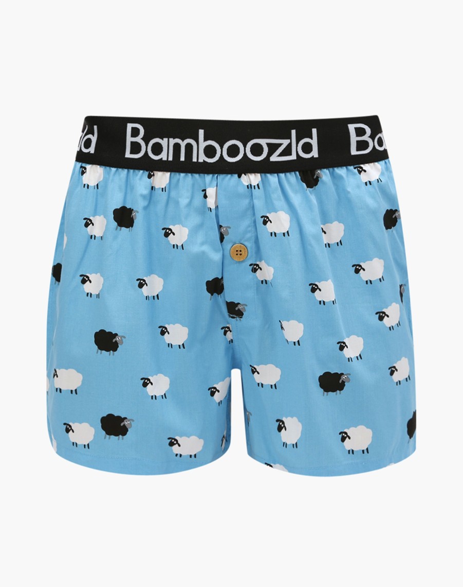 Men Cotton Wool | Bamboozld Black Sheep Boxer Shorts Blue