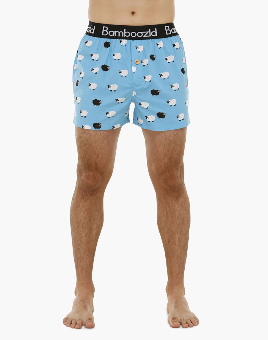 Men Cotton Wool | Bamboozld Black Sheep Boxer Shorts Blue