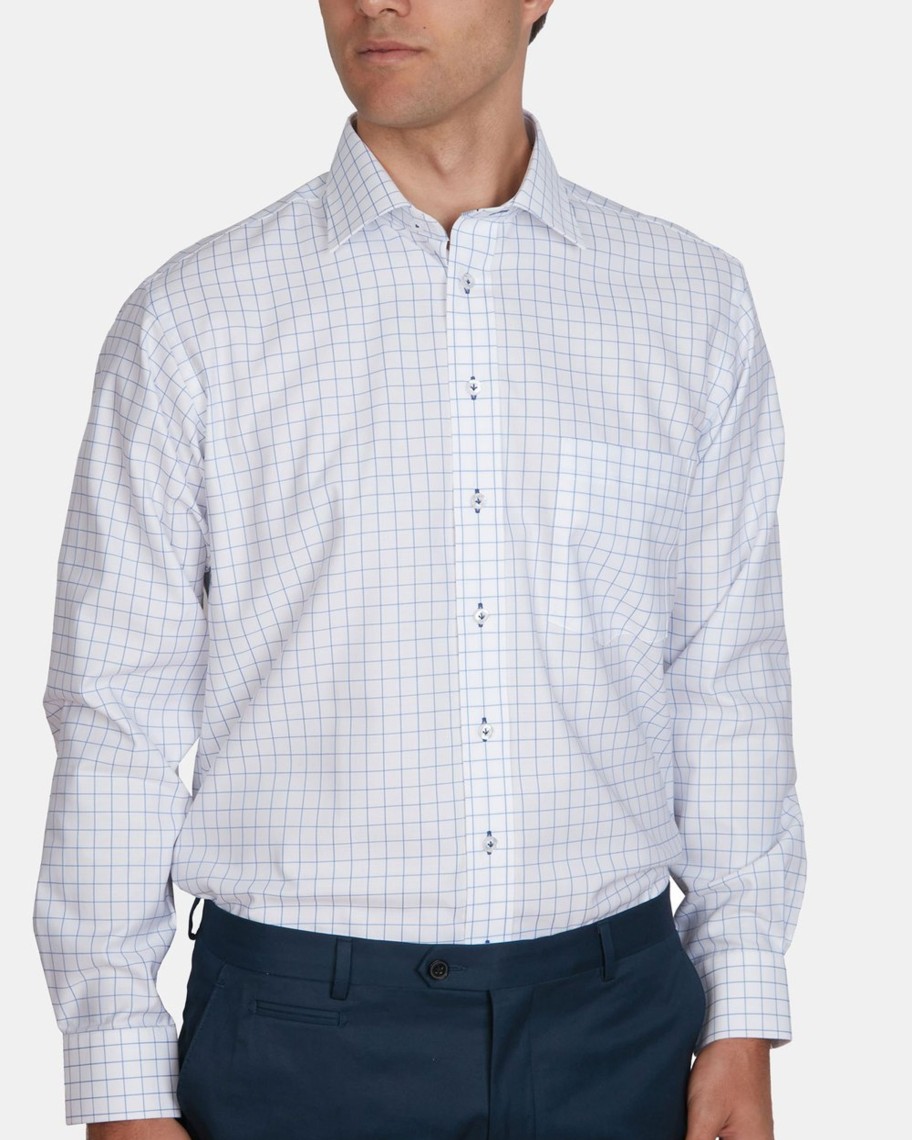 Men Cotton Wool | Abelard Windowpane Check Ls Shirt Blue