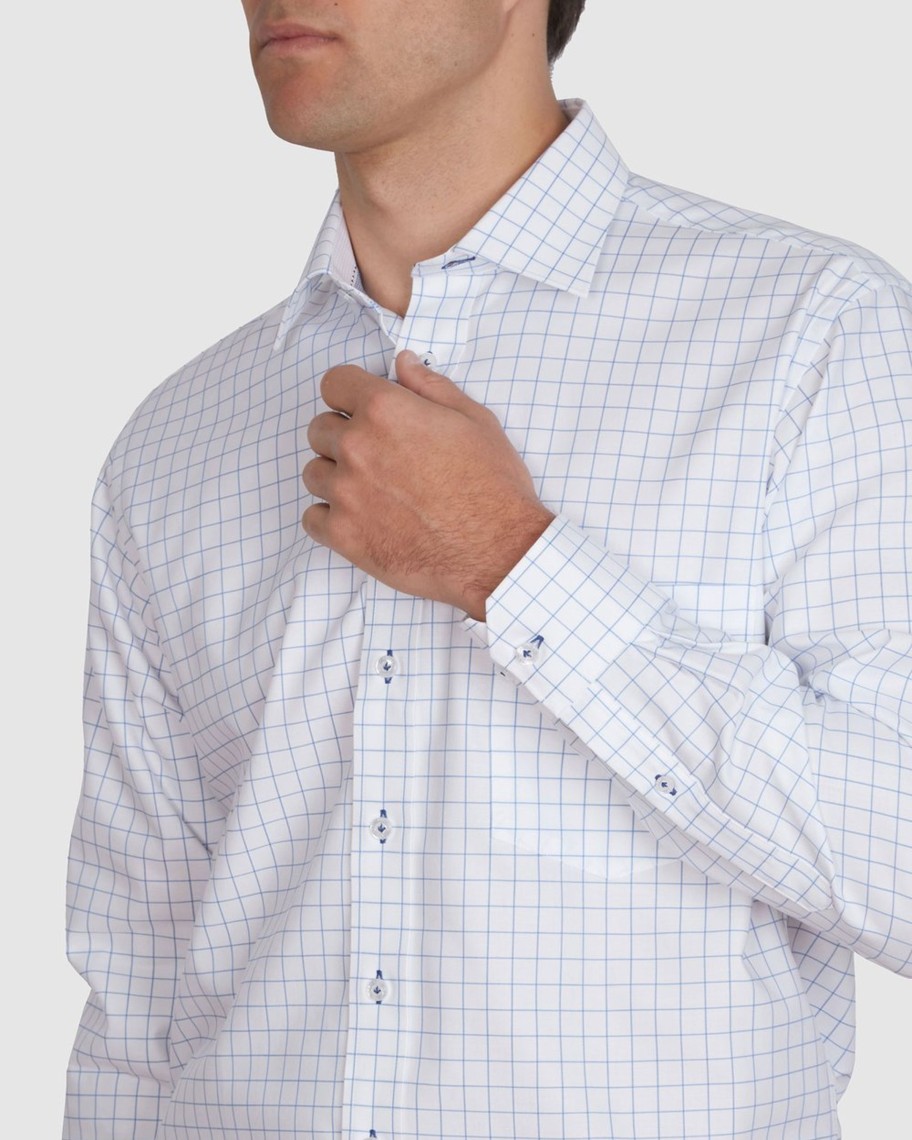 Men Cotton Wool | Abelard Windowpane Check Ls Shirt Blue