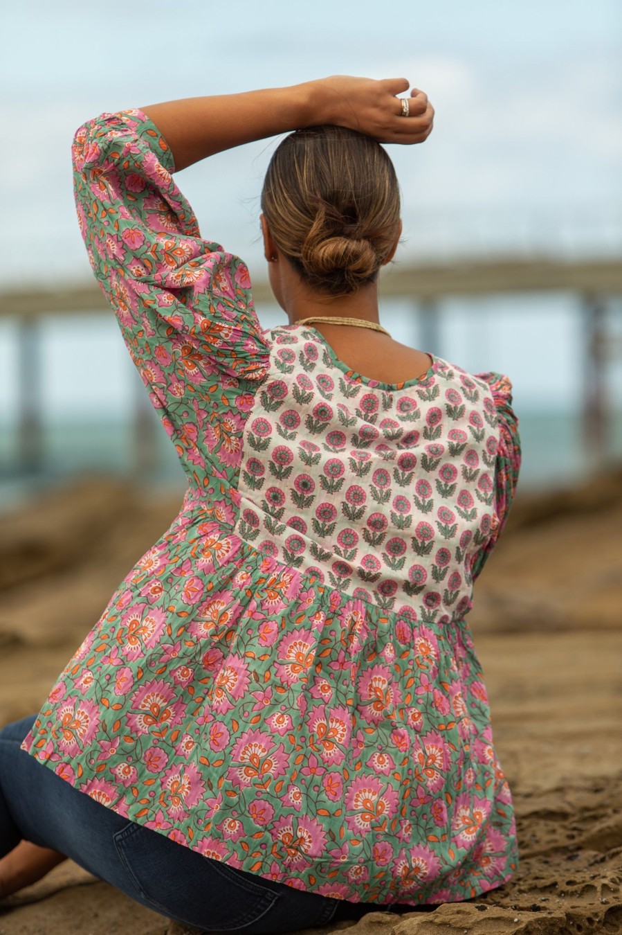 Women Cotton Wool | Mandalay Designs Picnic Top Pink