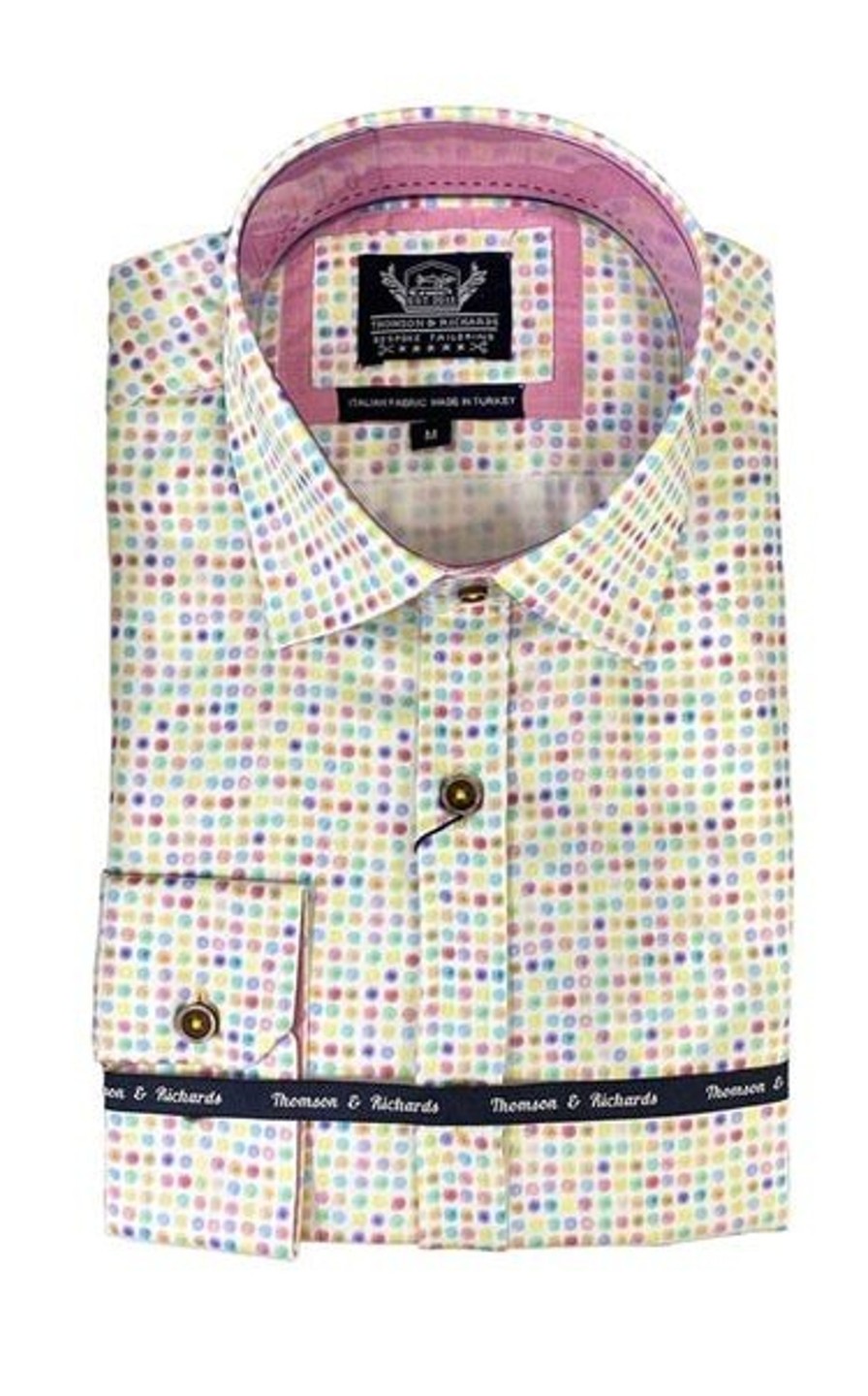 Men Cotton Wool | Thomson And Richards Squiggle Long Sleeve Shirt Candy