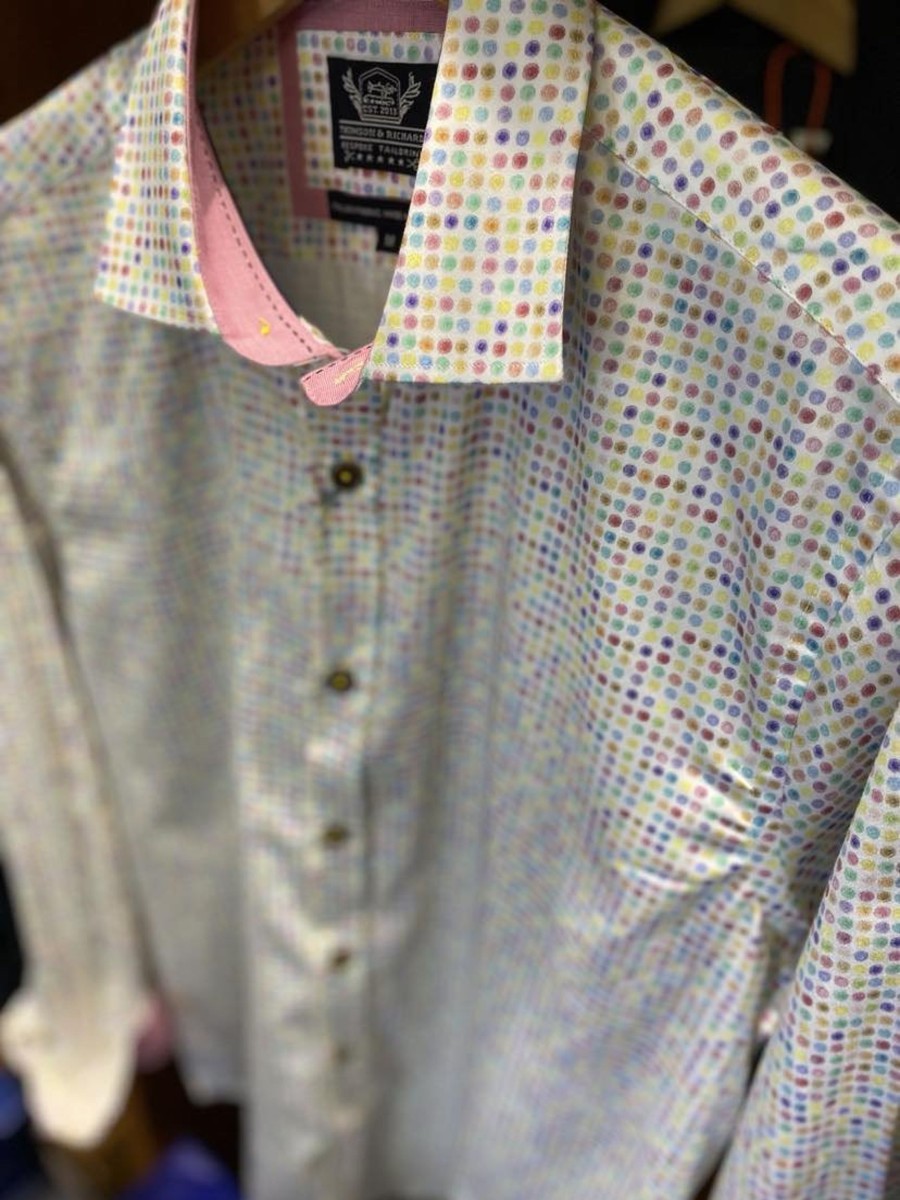 Men Cotton Wool | Thomson And Richards Squiggle Long Sleeve Shirt Candy