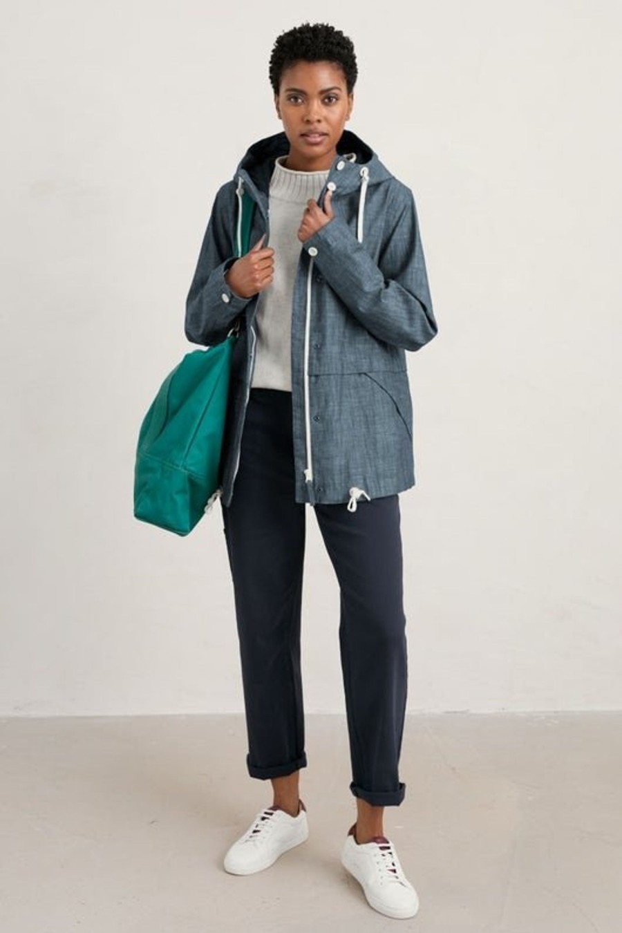 Women Cotton Wool | Seasalt Cornwall Blue Depth Waterproof Jacket Chambray