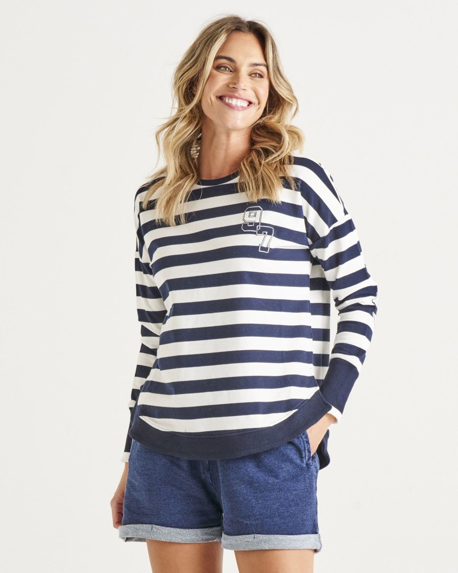 Women Cotton Wool | Betty Basics Lucy French Terry Sweat Nautical Stripe