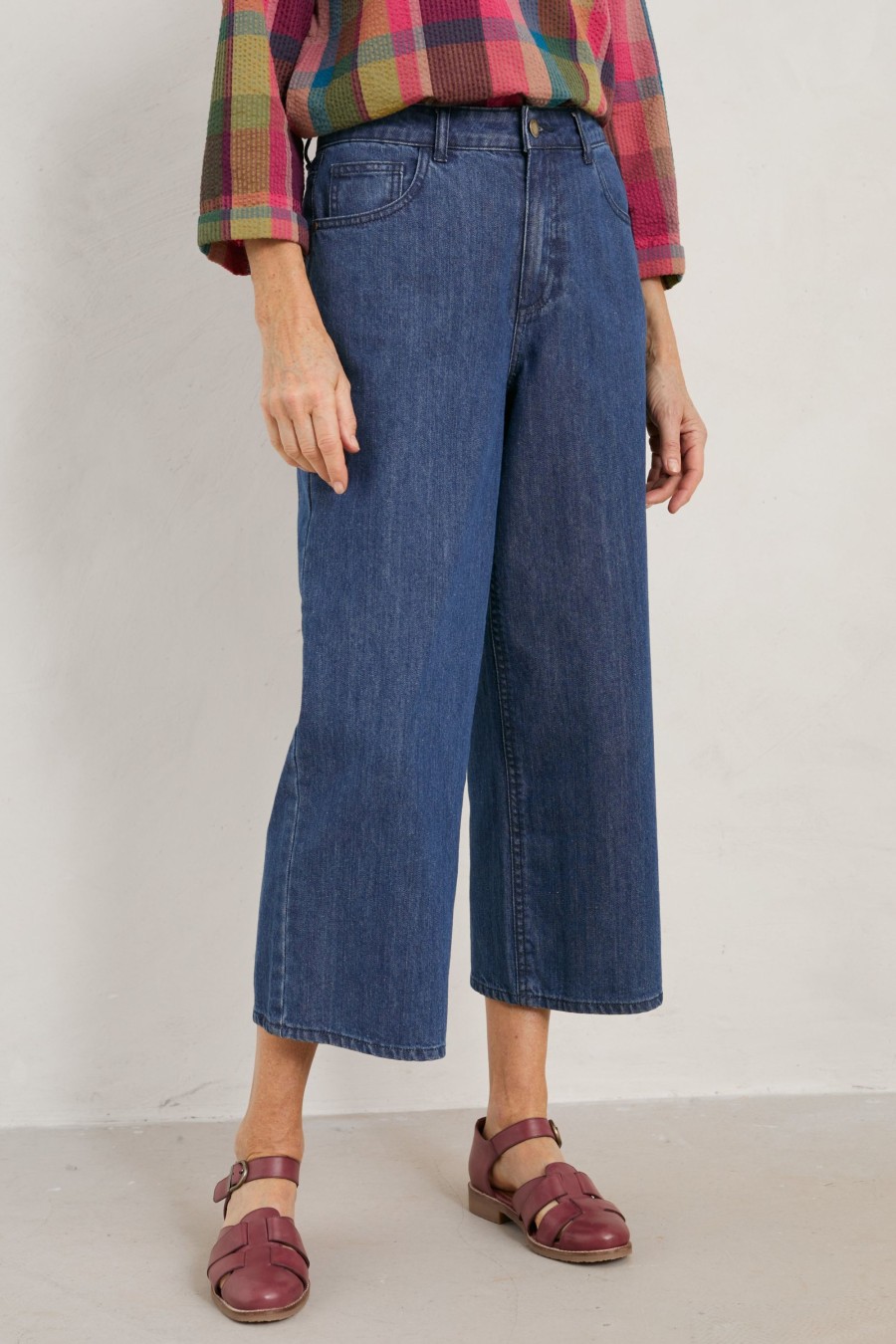 Women Cotton Wool | Seasalt Cornwall Barnes Crop Jeans Mid Wash Indigo