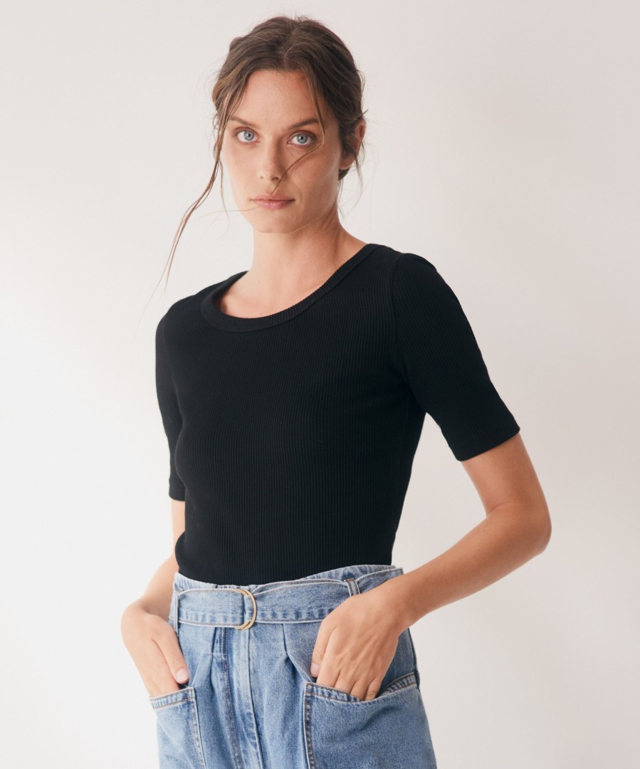 Women Cotton Wool | Morrison Cassie Rib T-Shirt Black