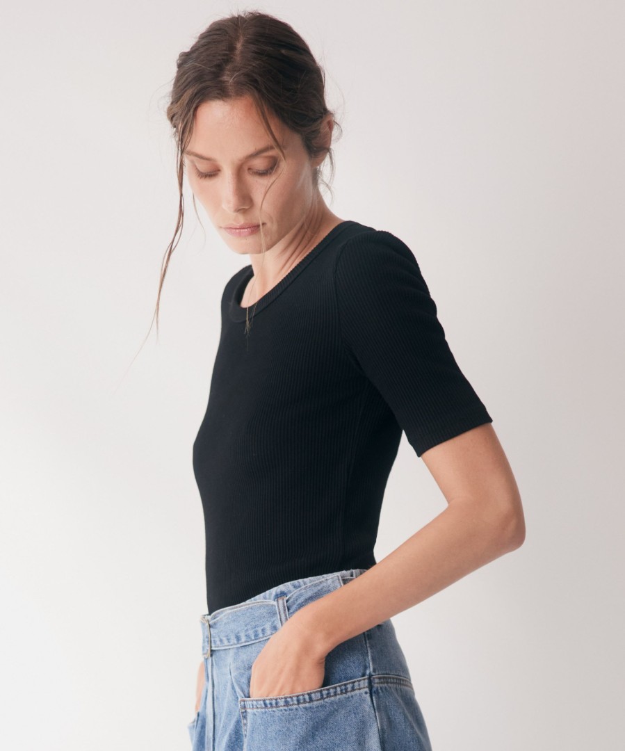 Women Cotton Wool | Morrison Cassie Rib T-Shirt Black