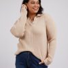 Women Cotton Wool | Elm Maple Open Collar Knit