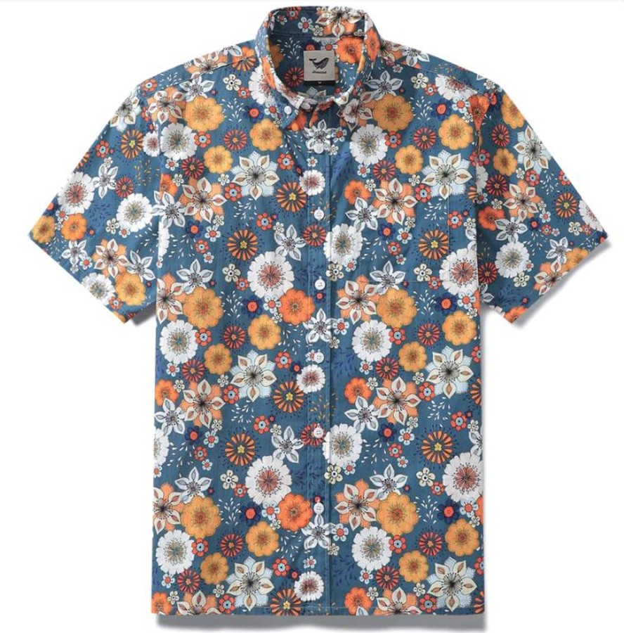 Men Cotton Wool | Yiume Men'S Short Sleeve Shirt 60S Floral