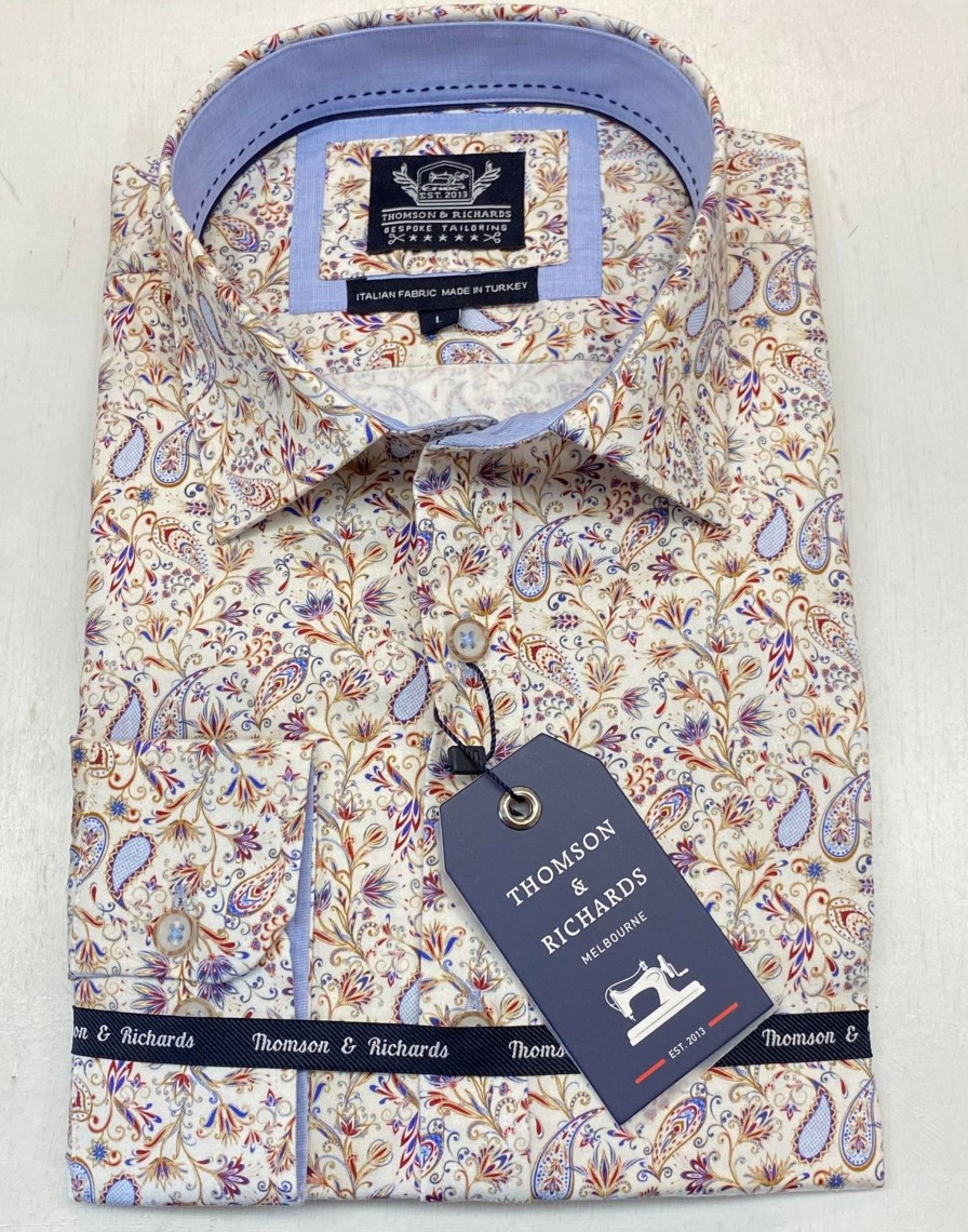 Men Cotton Wool | Thomson And Richards Wellbeck Shirt Ecru/Blue