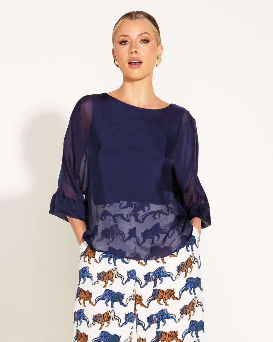 Women Cotton Wool | Fate And Becker Sunlight And Shadow Batwing Silk Top