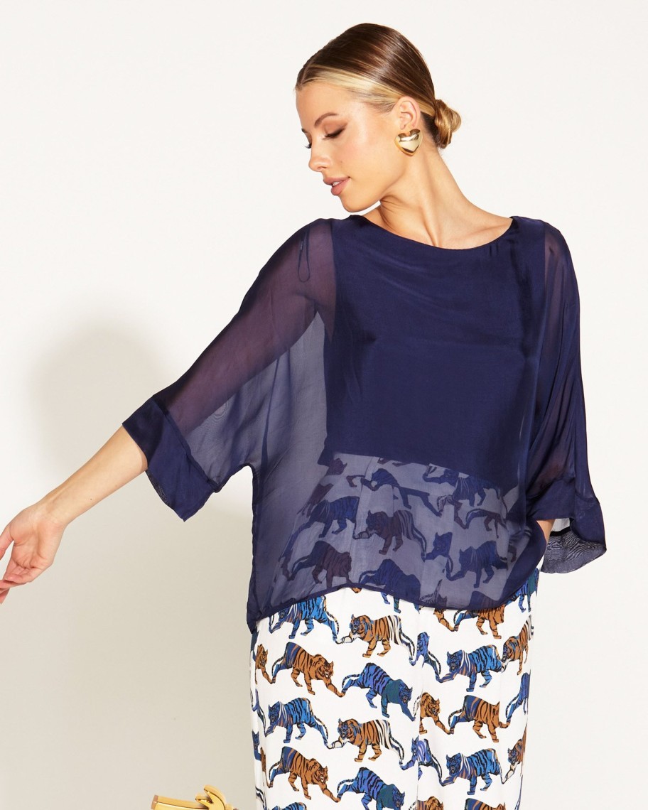 Women Cotton Wool | Fate And Becker Sunlight And Shadow Batwing Silk Top