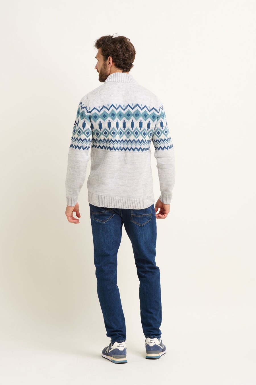 Men Cotton Wool | Brakeburn Fairisle 1/4 Zip Knit Grey