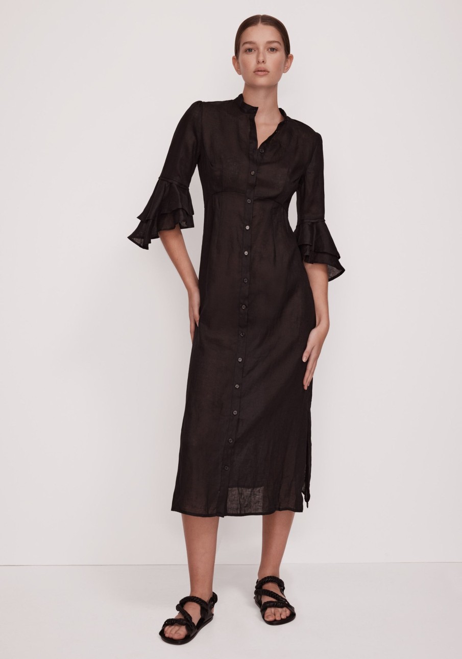 Women Cotton Wool | Morrison Ellison Linen Dress Black