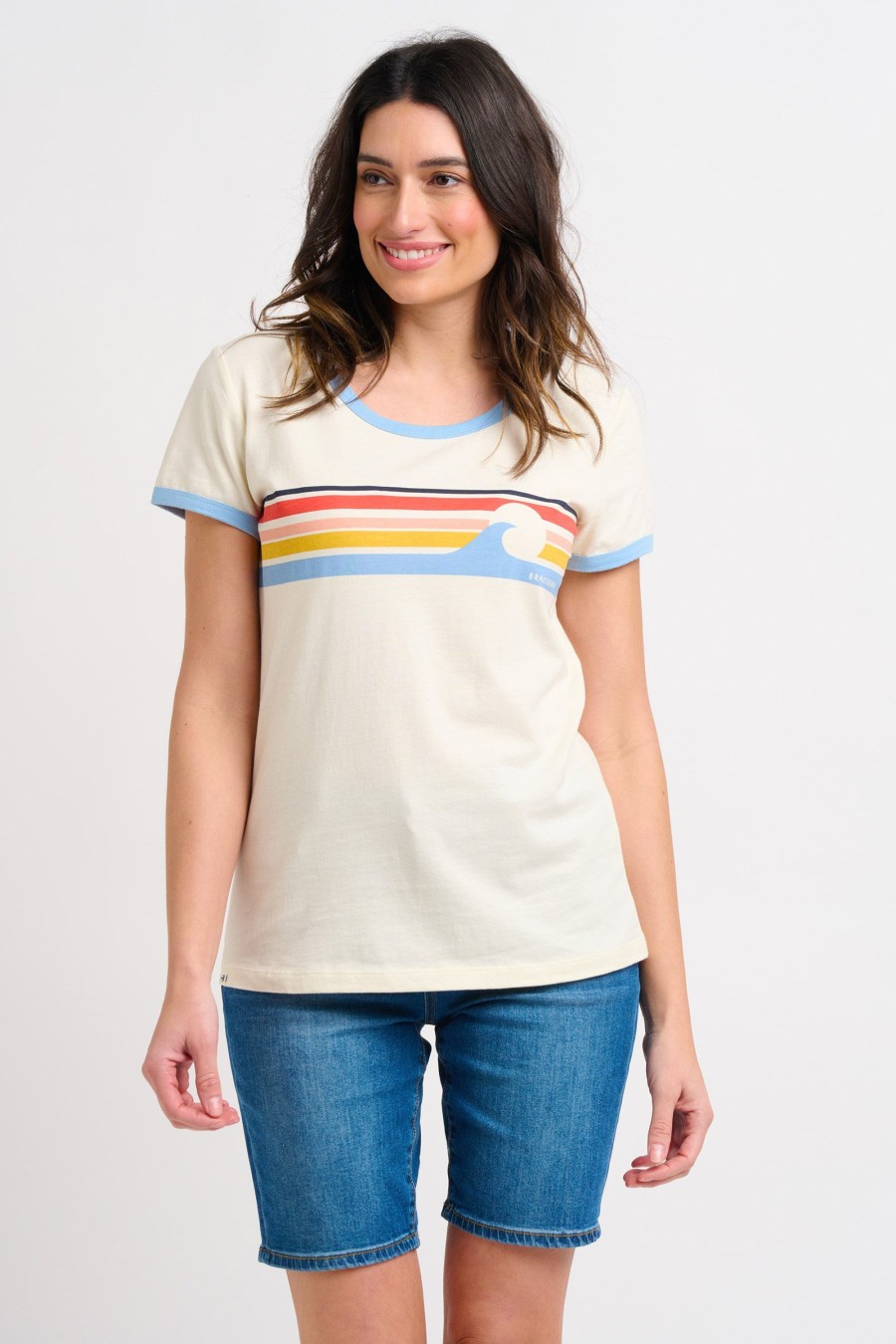 Women Cotton Wool | Brakeburn Wave Chest Stripe Tee Cream