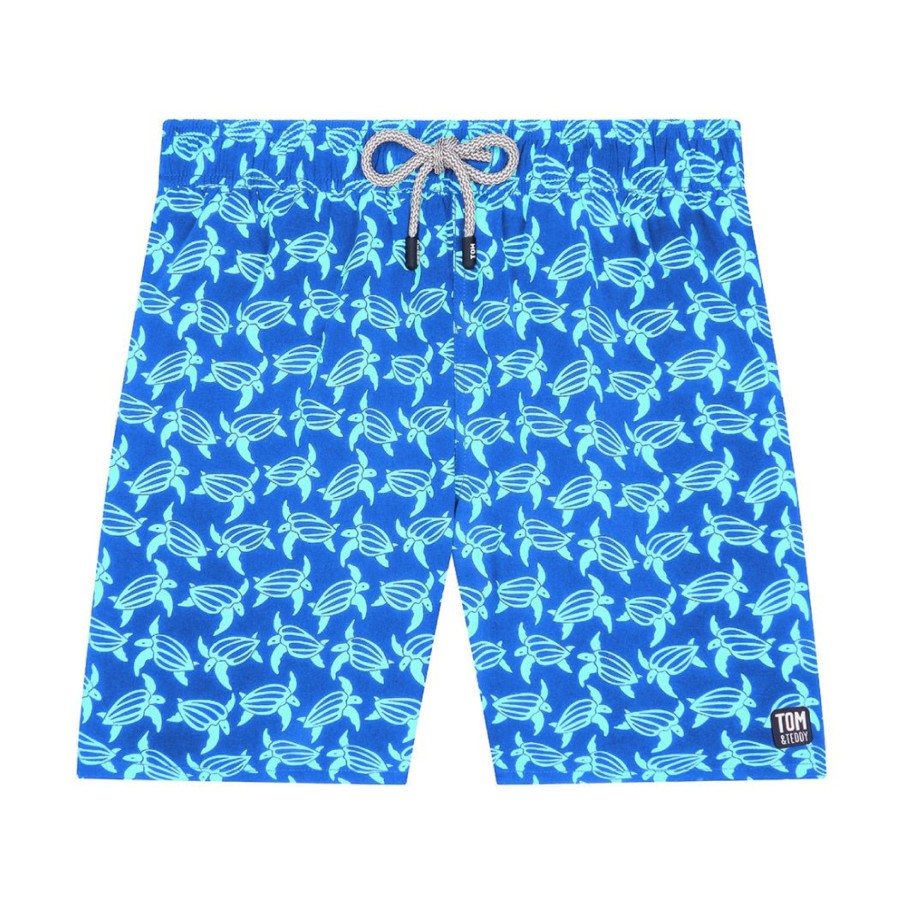 Men Cotton Wool | Tom And Teddy Turtle Swim Shorts Blue