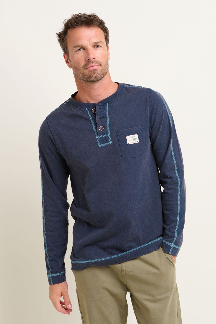 Men Cotton Wool | Brakeburn Navy Long Sleeve Henley Tee