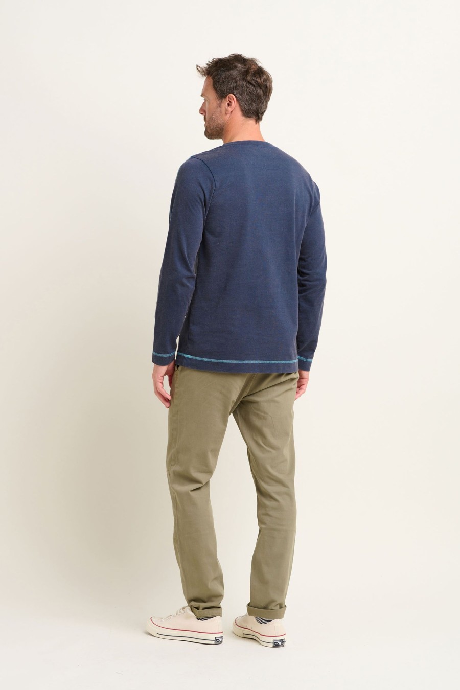 Men Cotton Wool | Brakeburn Navy Long Sleeve Henley Tee